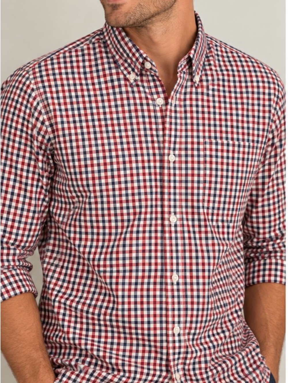 J.Crew Men Classic Red Navy Gingham Check 100% Cotton Button Down Shirt - Size L
